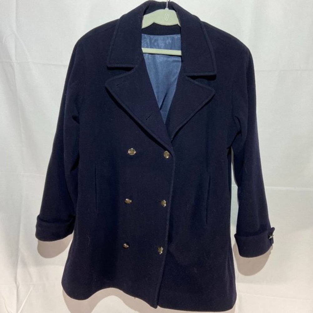 Mallia Wool Double Breasted Peacoat Navy Blue Large